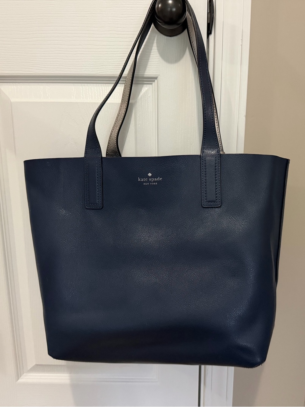 kate spade Reversible Navy or Silver Leather Tote with Double Straps